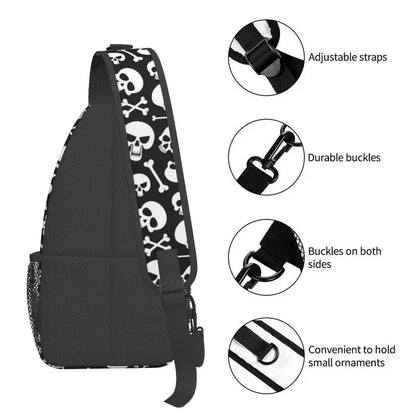 Horror Skeleton Gothic Death Skull Crossbody Sling Backpack Men Custom Shoulder Chest Bag for Traveling Daypack