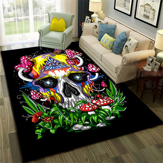 Smoke Maple Weed Plants Green Death Skull Carpet Rug for Home Living Room Bedroom Sofa Doormat Decor,Area Rug Non-slip Floor Mat