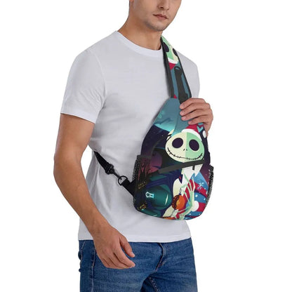 Custom Halloween Skull Jack Sling Crossbody Backpack Men Tim Burton Christmas Horror Movie Shoulder Chest Bag for Hiking