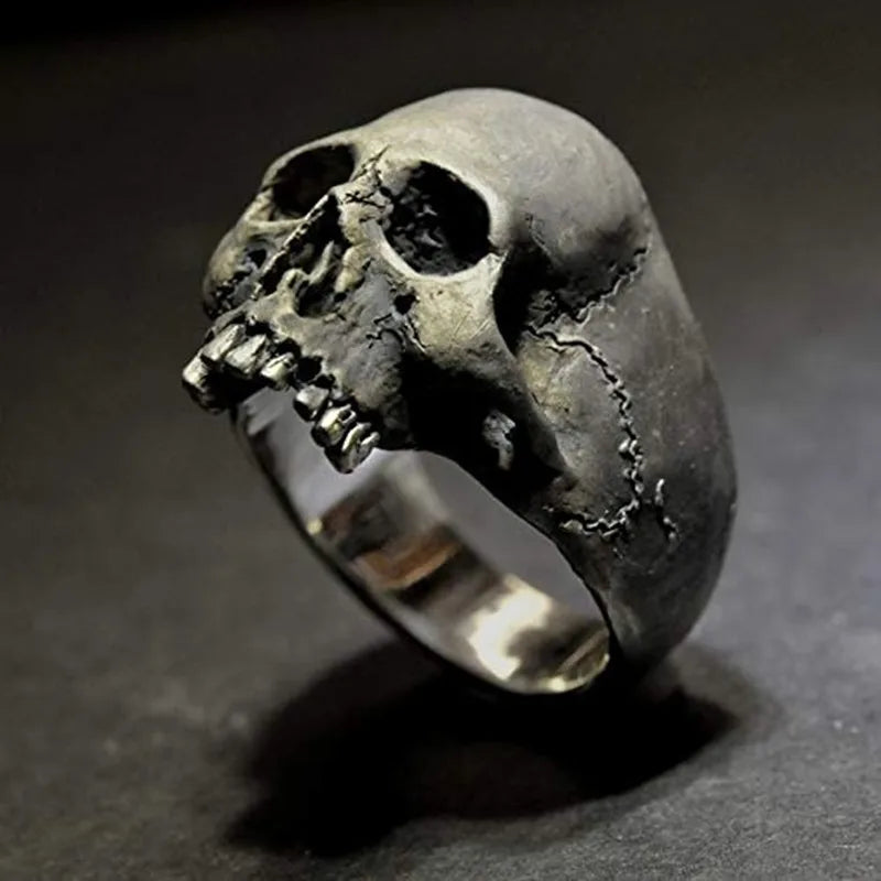 Vintage Men's Punk Skeleton ring Gothic Punk Ghost Head Skull Ring Hip-Hop Men's Horror Skeleton Locomotive Rock Biker Jewelry