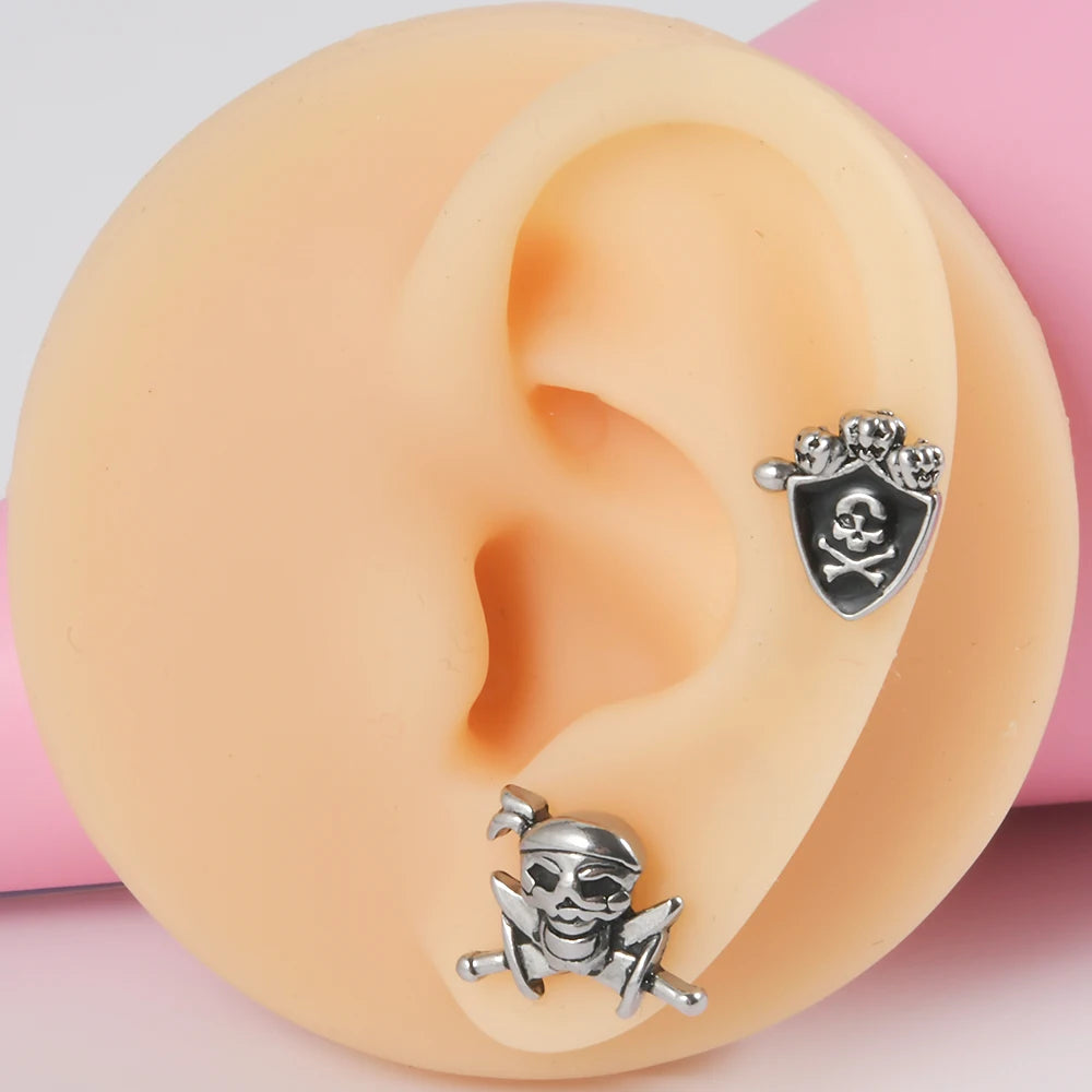 1PC Surgical Steel Skull Ear Stud Demon Skeleton Earrings Men Hiphop Style Prevent Allergy Ear Piercing Jewelry