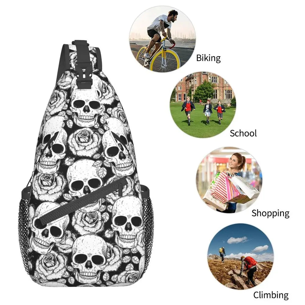 Horror Skeleton Gothic Death Skull Crossbody Sling Backpack Men Custom Shoulder Chest Bag for Traveling Daypack