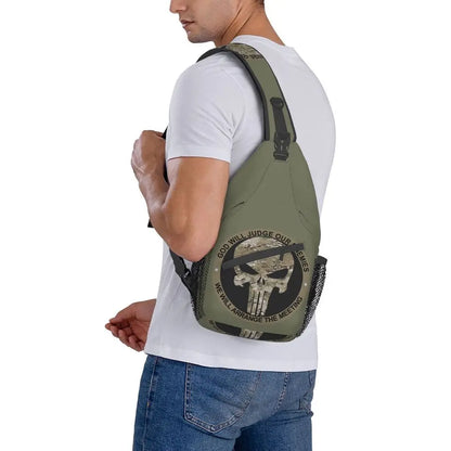 Vintage Skeleton Punishers Skull Crossbody Sling Backpack Men Custom Chest Shoulder Bag for Cycling Camping Daypack