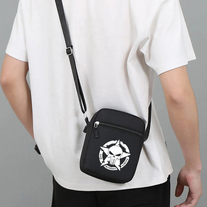 Fashion Skull Head Pattern Mini Oxford Crossbody Bag Print Single Shoulder Bags Adjustable Strap Black Casual Sports Travel