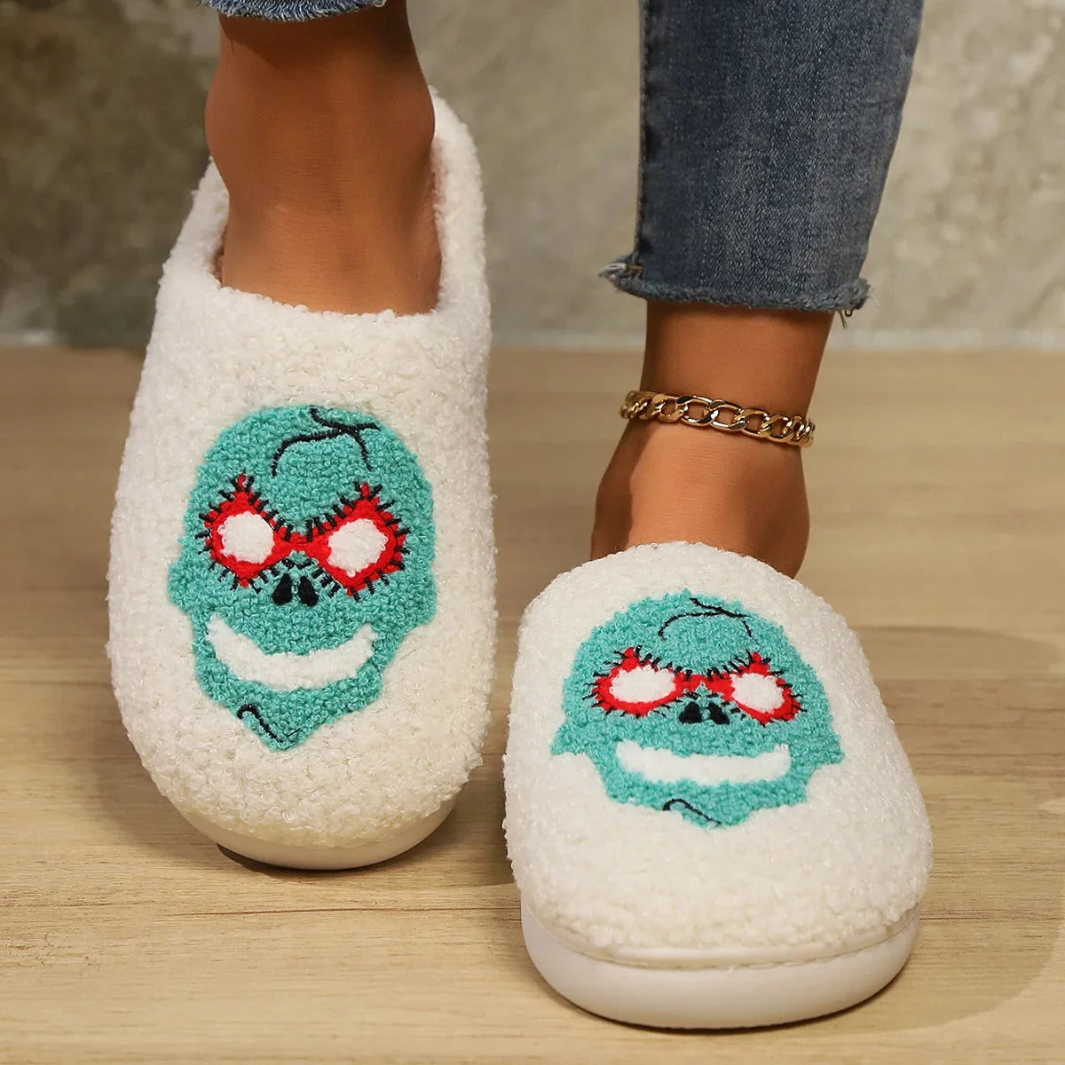 Halloween Ghost Cotton Slippers Home Flat Scream Slipper Indoor Non-slip Thickened Shoes Skull Slippers Halloween Gift Women Men