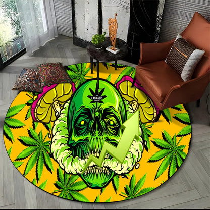 3D Smoke Maple Weed Plants Green Death Skull Round Carpet Rug for Living Room Bedroom Kids Decor,Pet Area Rug Non-slip Floor Mat