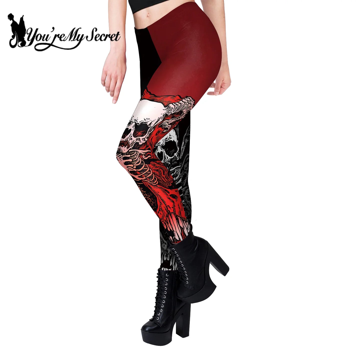 [You're My Secret] Halloween Skeleton Print Legging Punk Women Legging Gothic Fitness Ankle Pants Sexy Stretch Black Leggings