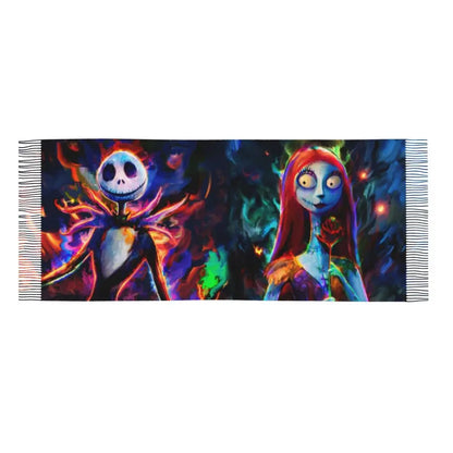 Custom Jack Skellington Sally Tassel Scarf Women Winter Fall Warm Shawls Wraps Ladies The Nightmare Before Christmas Scarves