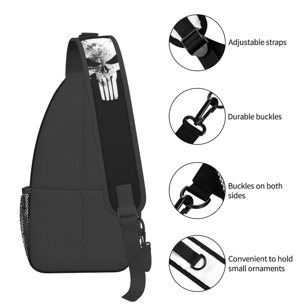 Casual Punishers Skeleton Skull Sling Crossbody Backpack Men Shoulder Chest Bags for Camping Biking