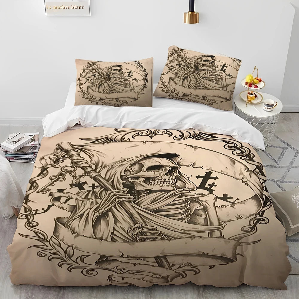 3D Gothic Horror Skull Cartoon Comforter Bedding Set,Duvet Cover Bed Set Quilt Cover Pillowcase,King Queen Size Bedding Set Gift