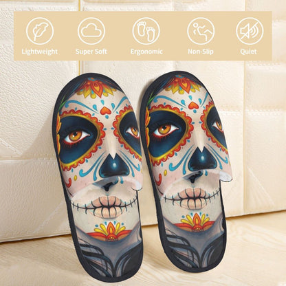 Halloween Catrina Sugar Skull House Slippers Soft Memory Foam Shoes Day Of The Dead Mexican Lady Comfy Warm Anti-Skid Slipper