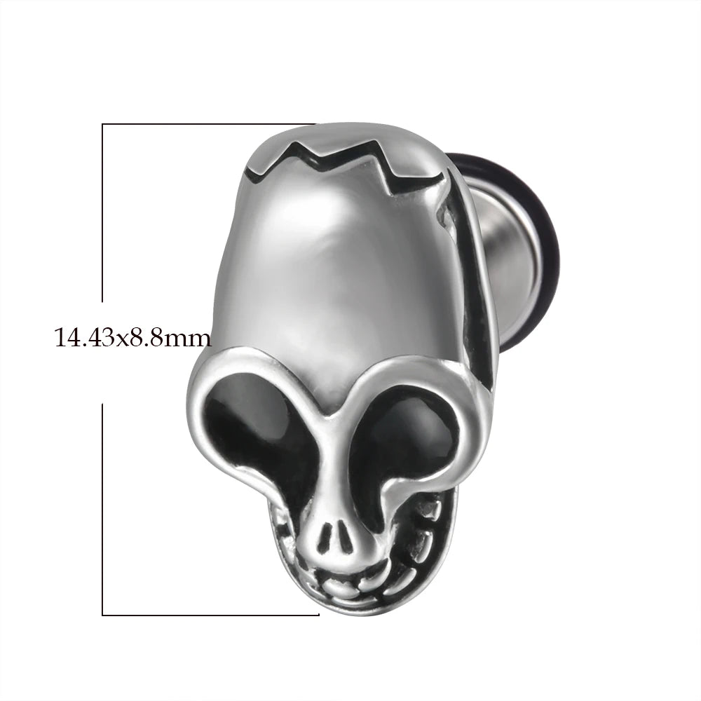 1PC Surgical Steel Skull Ear Stud Demon Skeleton Earrings Men Hiphop Style Prevent Allergy Ear Piercing Jewelry