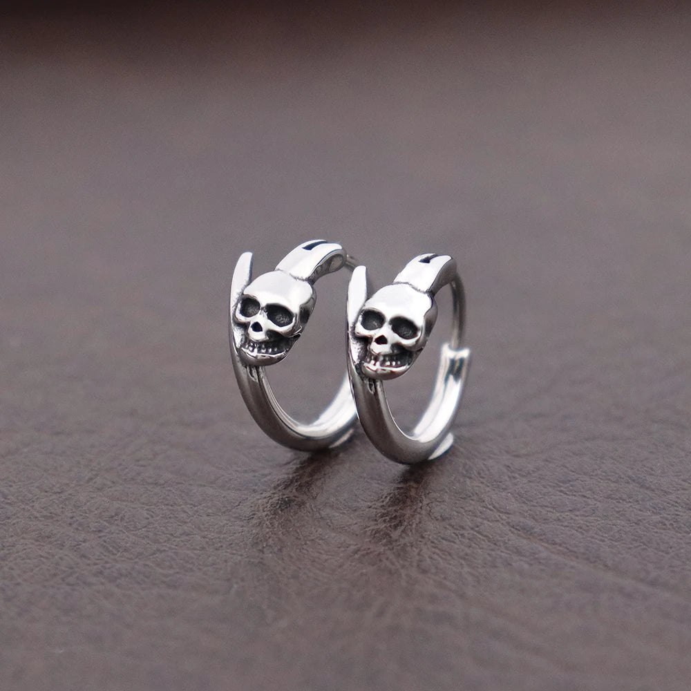 Punk Skull Earrings for Men Stainless Steel Personality Street Hip Hop Skull Hoop Earring Charm Jewelry Dropshipping