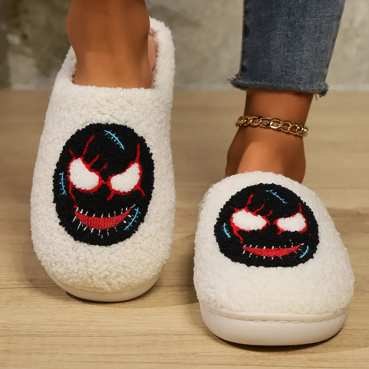 Halloween Ghost Cotton Slippers Home Flat Scream Slipper Indoor Non-slip Thickened Shoes Skull Slippers Halloween Gift Women Men