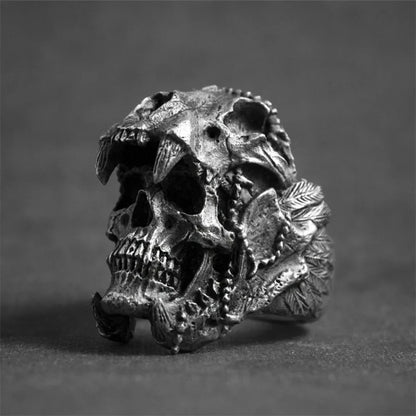 Retro Domineering Fashion Creative Trend Niche New Skull Ring Personalized Hip Hop Punk Men's Street Party Gift Ring Accessories