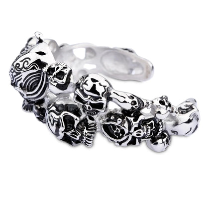 Big Hyperbole Ghost Head Skull Bangle Men Stainless Steel 316L Punk Jewelry