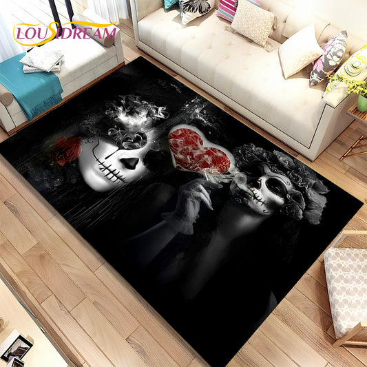 Gothic Horror Female Skull Dead Girl Area Rug,Carpet Rug for Home Living Room Bedroom Sofa Doormat Decor,kids Non-slip Floor Mat