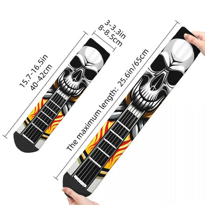 Skull Guitar Funny Men's Socks Vintage Heavy Metal Rock Music Art Hip Hop Seamless Crew Sock Gift Pattern Printed