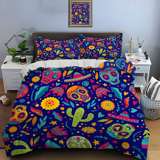 Mexican Style Skull Guitar Print Bedding Set Duvet Cover 1 Duvet Cover 2 Pillowcases Adult and Kids Bedding Set Luxury Gifts