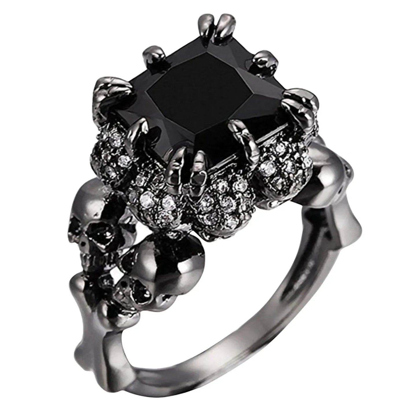 Personality Punk Skull Retro Gothic Style Rings for Women Halloween Black Zircon Jewellry Women' Black Simple Ring Accession