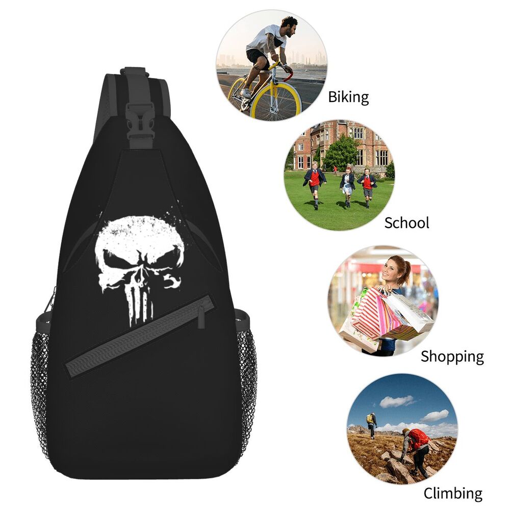 Casual Punishers Skeleton Skull Sling Crossbody Backpack Men Shoulder Chest Bags for Camping Biking