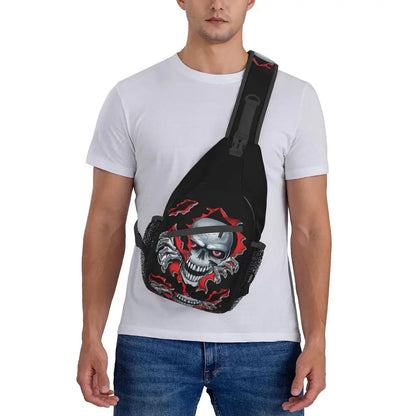 Gothic Skeleton Death Skull Sling Chest Bag Custom Crossbody Shoulder Backpack for Men Cycling Camping Daypack