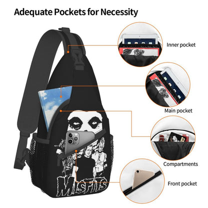 Misfits Skull Sling Crossbody Chest Bag Men Fashion Horror Punk Rock Music Shoulder Backpack for Travel Cycling