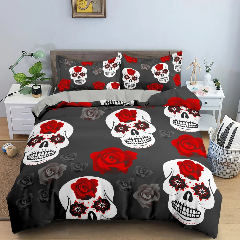 3D Skull Print Bedding Set Skeleton Duvet Cover Comforter Covers For Bedroom Twin King Size Quilt Cover With Pillowcase 2/3 PCS