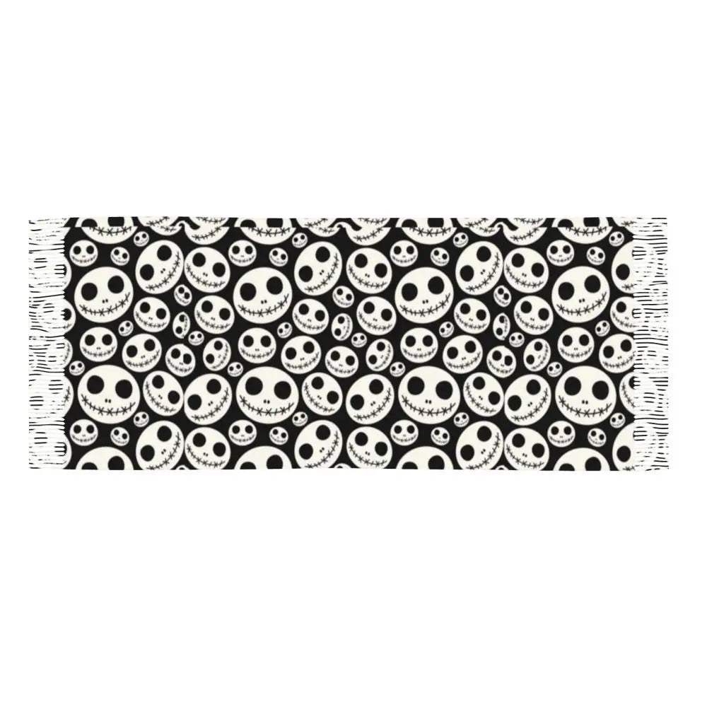 Custom Jack Skellington Sally Tassel Scarf Women Winter Fall Warm Shawls Wraps Ladies The Nightmare Before Christmas Scarves