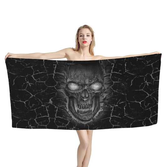 3D Print Color Halloween Decor Skull with Rose Beach Towel Horror Flower Soft Quick Dry Towel Punk Style Beach Swimming Towel