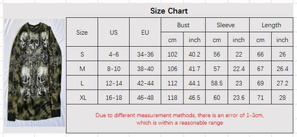 y2k Gothic Grunge Cross Skull Print T-shirt for Women Fall Long Sleeve 90s E Girl Vintage Mall Goth Pullovers Emo Alt Tops