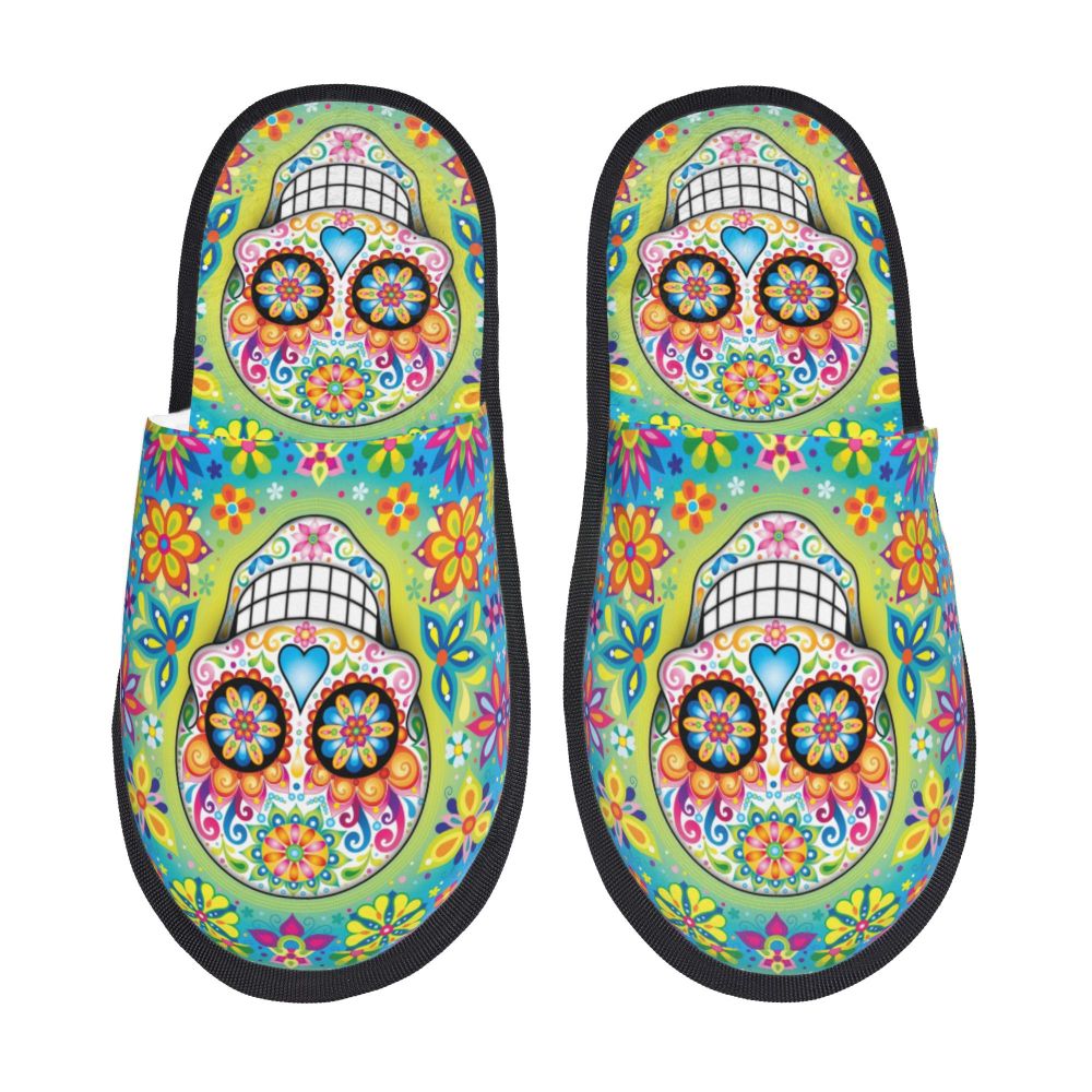 Halloween Catrina Sugar Skull House Slippers Soft Memory Foam Shoes Day Of The Dead Mexican Lady Comfy Warm Anti-Skid Slipper