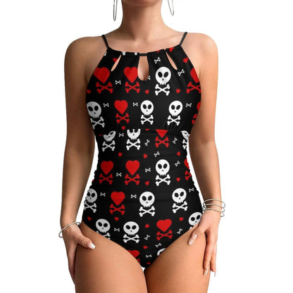 Skull Hearts Swimsuit Funny Crossbones Push Up Swimwear One Piece Holiday Surf Bathing Suit Bodysuit Sexy Beach Wear Plus Size