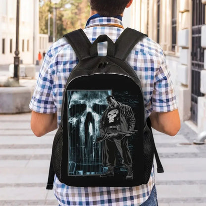 Customized Superhero Backpack Men Women Basic Bookbag for College School Punisher Skull Symbol Bags