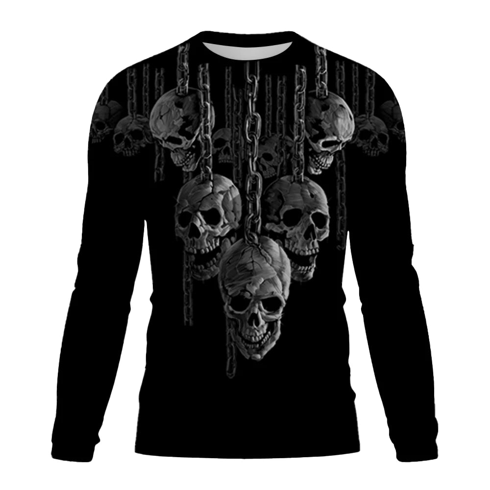 Men's New Crew Neck TShirt Terror Skull Graphic 3D Print Short Sleeve Vintage Casual Fashion Men Street Clothing Sweatshirt Tops