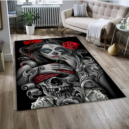 Gothic Female Skull Horror Dead Girl Area Rug,Carpet for Home Living Room Bedroom Sofa Doormat Decor,kids Non-slip Floor Mat 3D