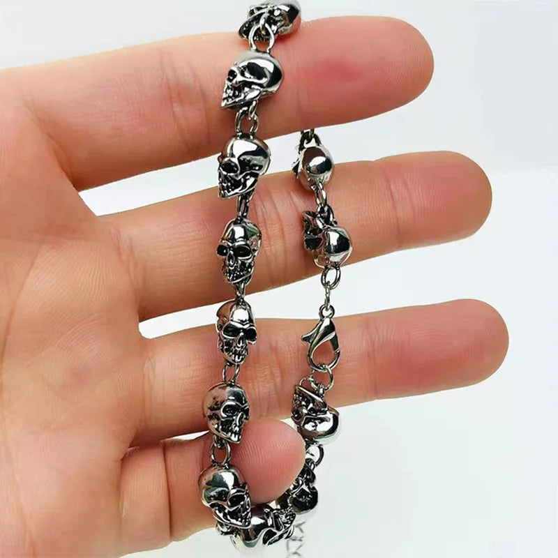 Cool Rock Style Steampunk Skull Bracelet for Women Alloy Skeleton Beaded Bracelet Hiphop Tibetan Prayer Beaded Bracelet New