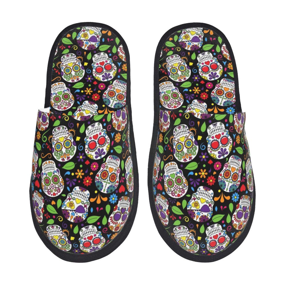 Halloween Catrina Sugar Skull House Slippers Soft Memory Foam Shoes Day Of The Dead Mexican Lady Comfy Warm Anti-Skid Slipper