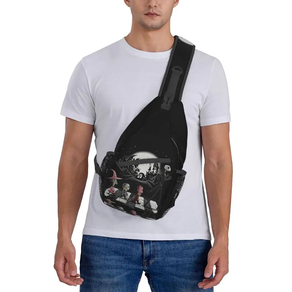 Custom Halloween Skull Jack Sling Crossbody Backpack Men Tim Burton Christmas Horror Movie Shoulder Chest Bag for Hiking