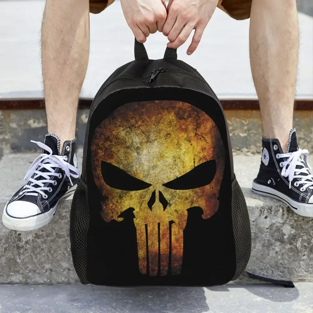 Customized Superhero Backpack Men Women Basic Bookbag for College School Punisher Skull Symbol Bags