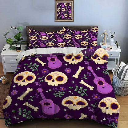 Mexican Style Skull Guitar Print Bedding Set Duvet Cover 1 Duvet Cover 2 Pillowcases Adult and Kids Bedding Set Luxury Gifts