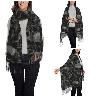 Cool Skull Scarf for Women Fall Winter Shawls and Wrap Halloween Cartoon Long Shawl Scarf for Daily Wear