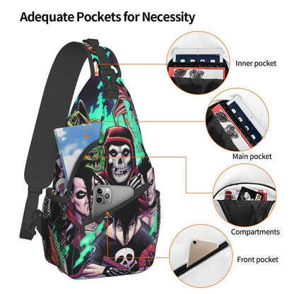 Misfits Skull Sling Crossbody Chest Bag Men Fashion Horror Punk Rock Music Shoulder Backpack for Travel Cycling