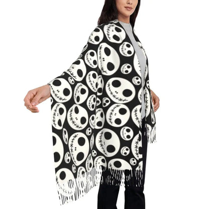 Custom Jack Skellington Sally Tassel Scarf Women Winter Fall Warm Shawls Wraps Ladies The Nightmare Before Christmas Scarves