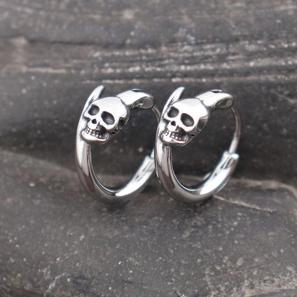 Punk Skull Earrings for Men Stainless Steel Personality Street Hip Hop Skull Hoop Earring Charm Jewelry Dropshipping