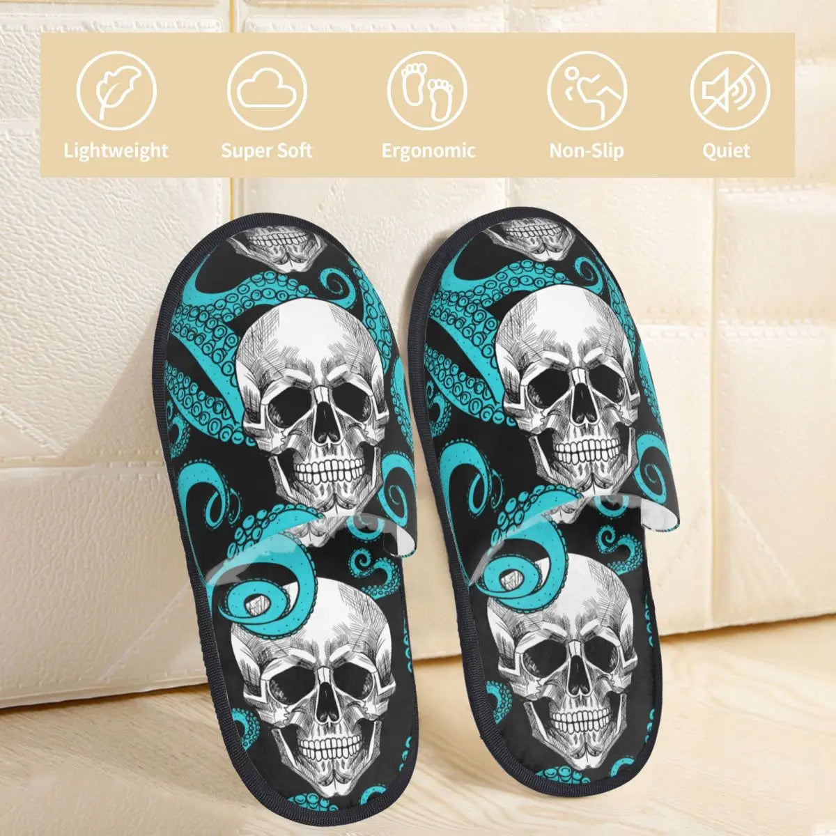 Winter Slipper Woman Man Fashion Fluffy Warm Slippers White Skull With Octopus Foot House Slippers Funny Shoes