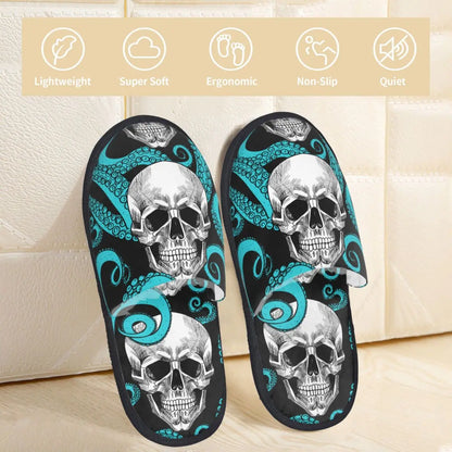 Winter Slipper Woman Man Fashion Fluffy Warm Slippers White Skull With Octopus Foot House Slippers Funny Shoes