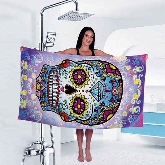 "Spooky Chic" Colorful Skull Printed Sandproof Beach Towel,Oversized Beach Towel,For Sports Swimming Bathroom Gym Yoga