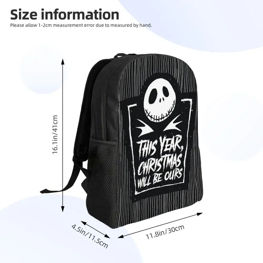 Custom Nightmare Before Christmas Backpacks for Men Women School College Student Bookbag Skellington Halloween Skull Bags