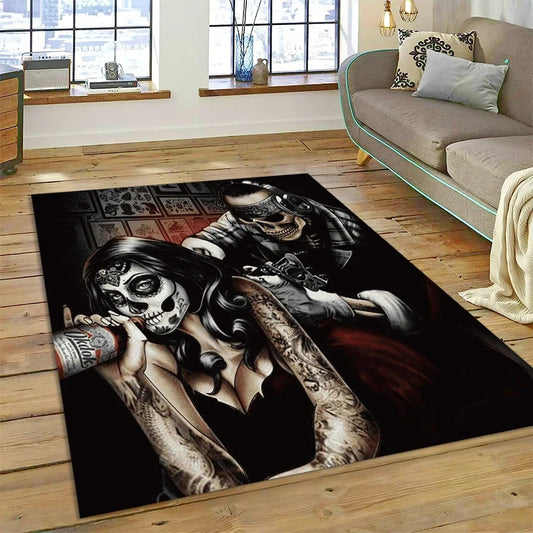 Skull Dead Girl Gothic Horror Female Rose Carpet Rug for Bedroom Living Room Home Sofa Decoration,Kid Game Large Decor Floor Mat